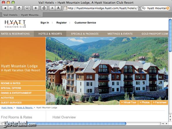 Screen capture of Hyatt Vacation Club website showing Mountain Lodge
