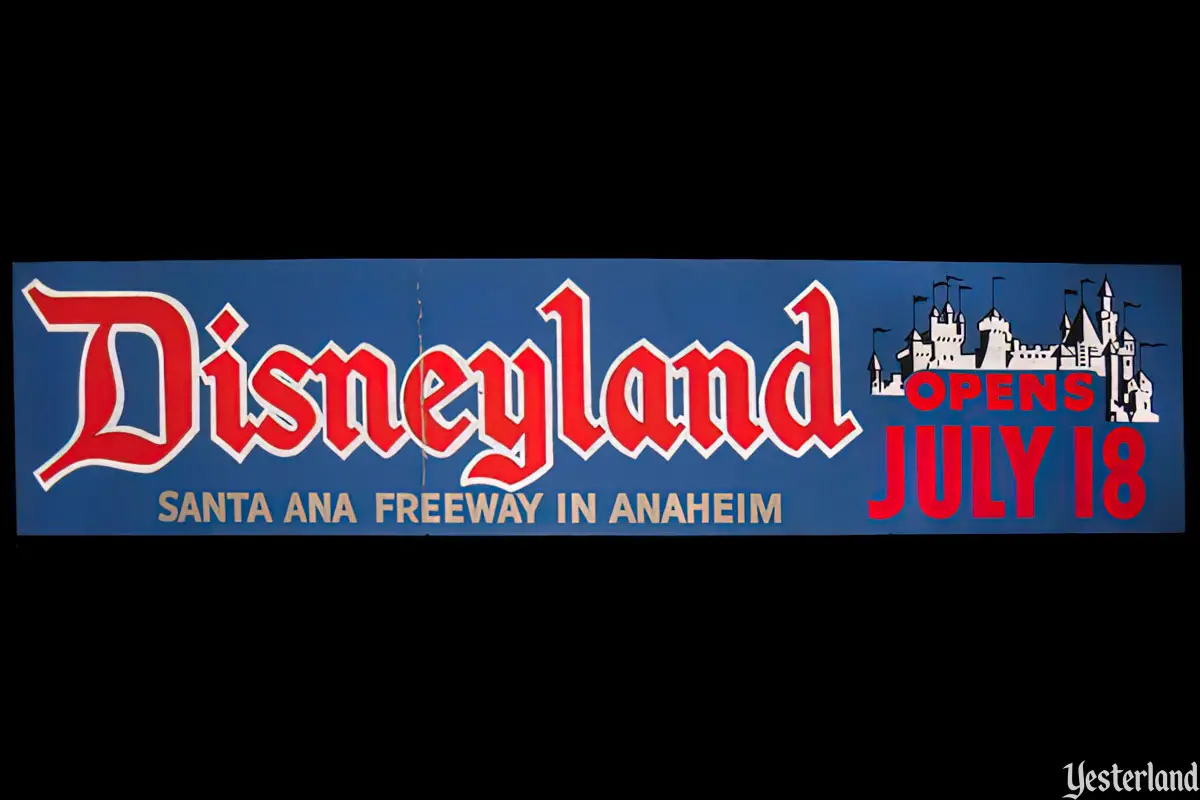 “Disneyland Opens July 18” bumper sticker, 1955