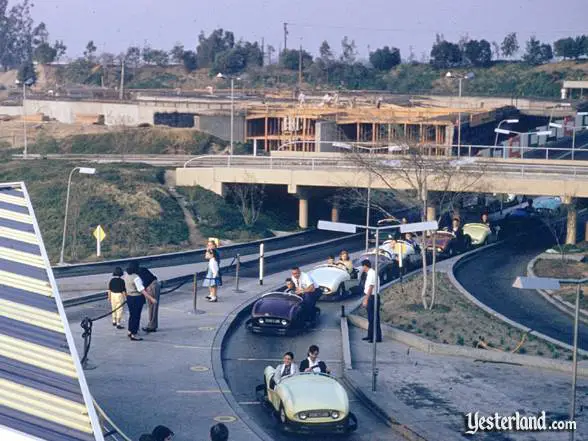 Photograph of the Submarine Voyage construction behind the Tomorrowland Autopia
