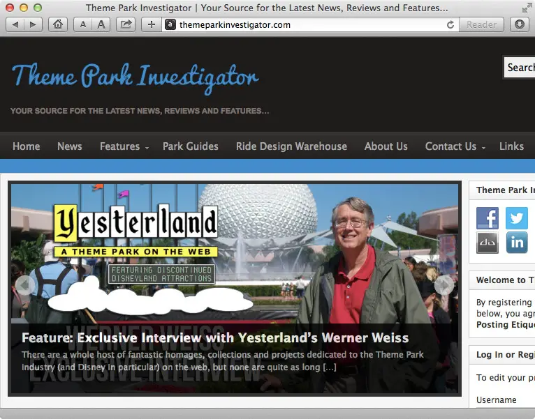 Screen capture from Theme Park Investigator