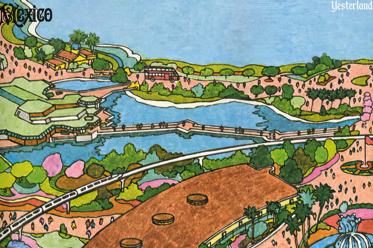 Double-Decker Bus on excerpt from 1982 souvenir map of Epcot Center