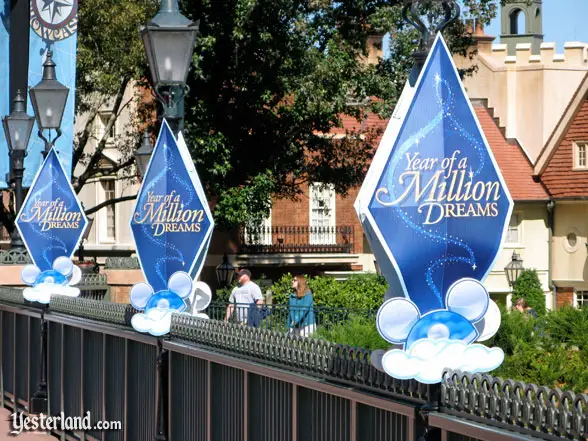 Banners for The Year of a Million Dreams at Epcot’s World Showcase