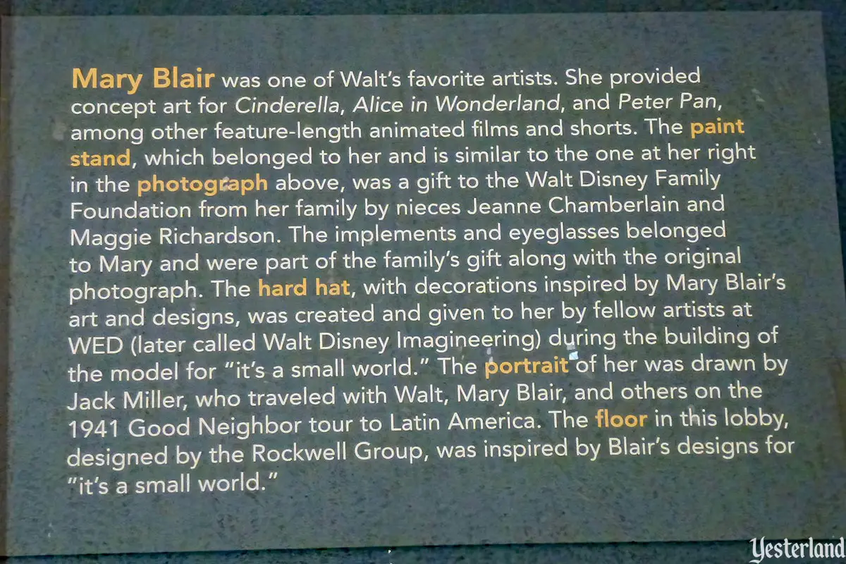 Mary Blair display case at the Walt Disney Family Museum